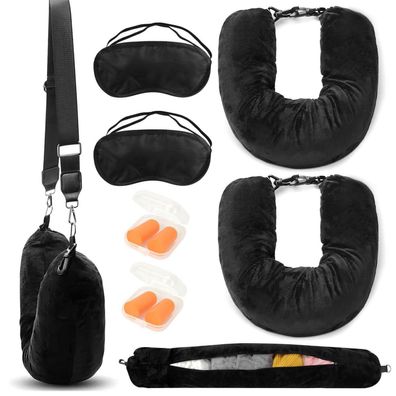 Forbabe Befüllbares Nackenkissen 2er Set mit Schlafmaske, Ohrstöpsel und