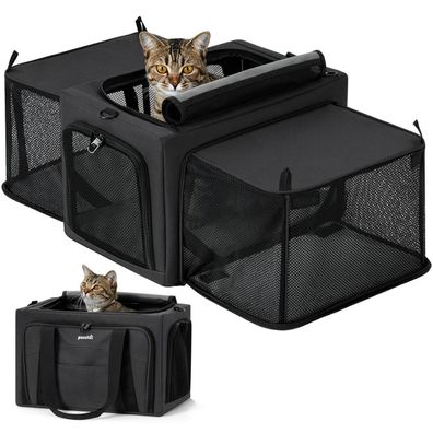 Pecute faltbare Transportbox für Katzen & kleine Hunde mit Seitenerweiterung