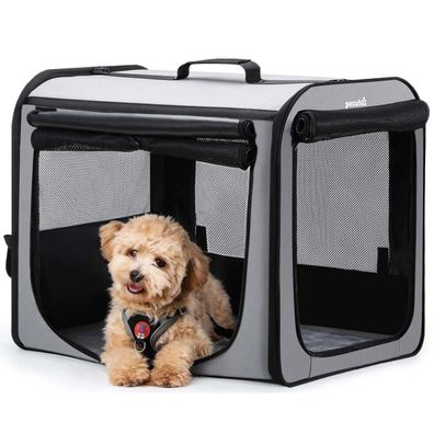 pecute Hundetransportbox faltbar 61x52x45 cm, stabil & atmungsaktiv mit