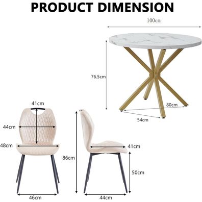 JZGORC 5-teiliges Esstisch- und Stuhlset, 100 cm runder MDF-Tisch mit 4 Dutch