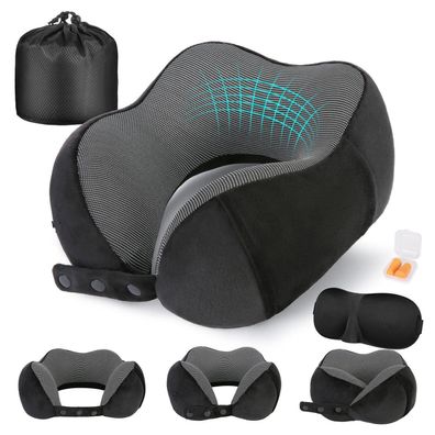 Cirorld Nackenkissen Flugzeug aus Memory Foam, verstellbar, atmungsaktiv, mit