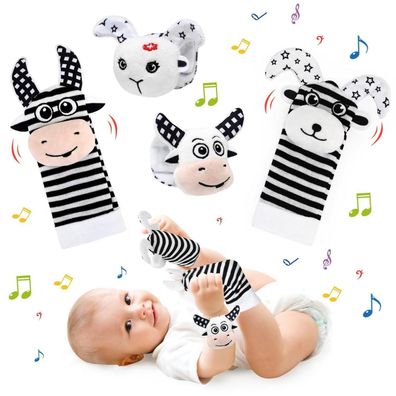 Ballery 4-teiliges Baby Rasselsocken & Handgelenk Rasseln Set für 0-12 Monate
