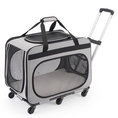 Fasriou Transportbox Katze Groß bis 20kg, 2-in-1 Hunde Transportbox mit Rollen