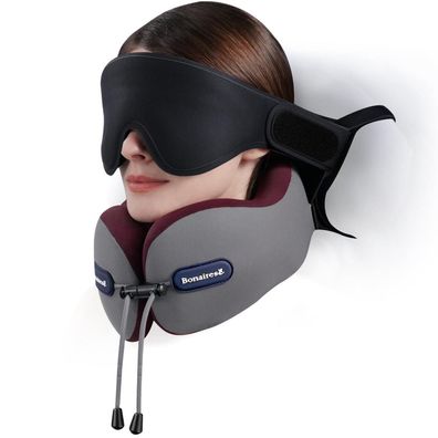 Bonairest Reisekissen Nackenkissen Flugzeug mit 3D-Augenmaske & Sitzgurt