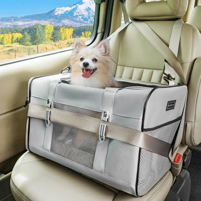 Petsfit Transportbox Katze/Hund für Auto, Grau Large+, mit 2 Patent-Schnallen