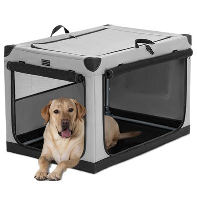 Petsfit Faltbare Hundebox für Zuhause und Auto, Stoffbezug, 91x61x59 cm, Grau