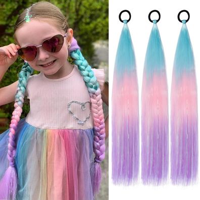 Porsmeer 3x Haar Lametta Zopf Extensions, 60cm, Glatt, Synthetik