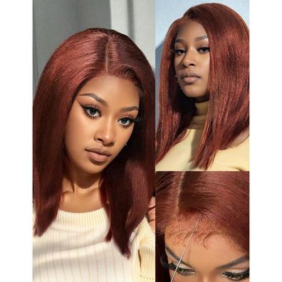 DÉBUT Kinky Straight Lace Front Echthaar Bob Perücke für Schwarze Frauen, Pre