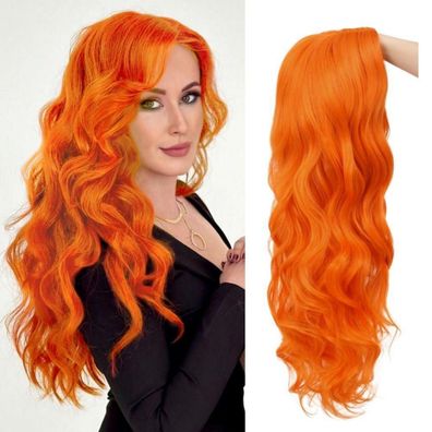 Salaibs Orange Lange Lockige Synthetische Damenperücke für Cosplay, Halloween