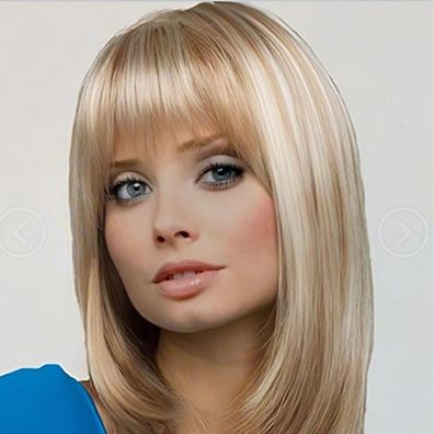 Siudus Blonde Bob Perücke Kurz Gerade mit Pony Synthetik Hitzebeständig für