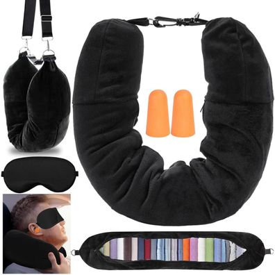 Befüllbares U-förmiges Nackenkissen mit Schlafmaske & Ohrstöpseln für Reisen