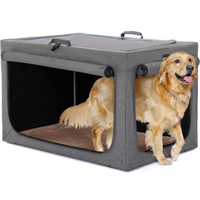 Petsfit Faltbare Hundebox für Zuhause & Auto, Grau, L 100x64x63 cm