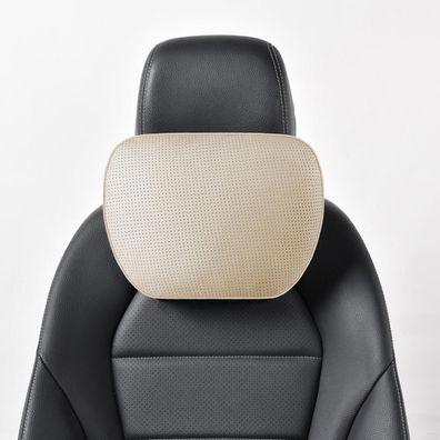 POKSRI Echtes Rindsleder Nackenkissen Auto Kopfstütze, Beige, 1 Stück, 30x19cm