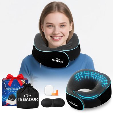 Teemour Nackenkissen Flugzeug Memory Foam Reisekissen mit Aufbewahrungstasche
