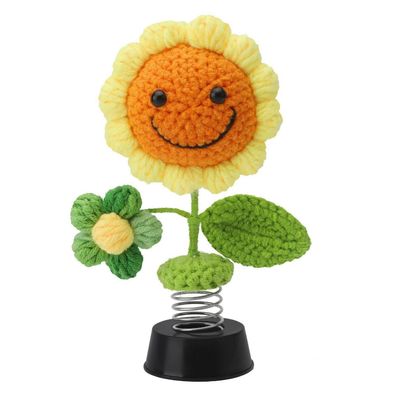 VOSSOT Gestrickte Sonnenblume Auto Deko, Wackelfigur für Armaturenbrett