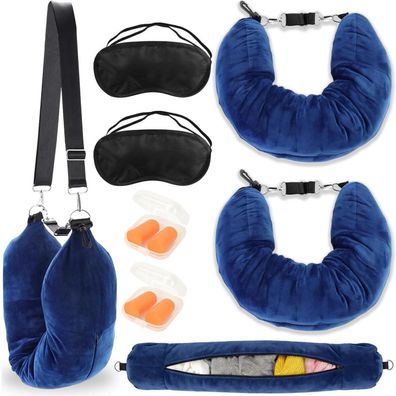 Forbabe Befüllbares Nackenkissen 2er Set mit Schlafmaske, Ohrstöpsel und