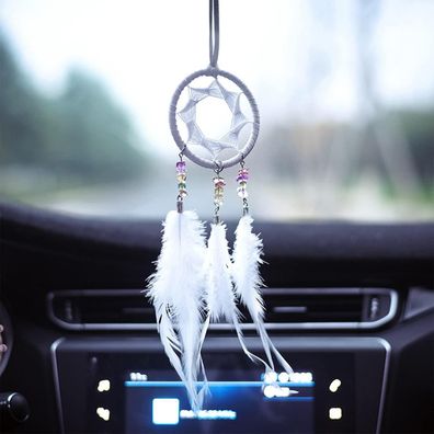 Handgefertigter kleiner Traumfänger mit Federn und Perlen für Auto, Wand und