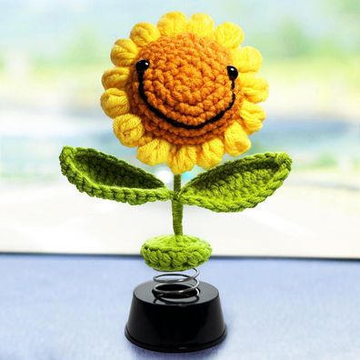 KIAYOO Gestrickte Sonnenblume Auto Deko, Wackelfigur für Armaturenbrett
