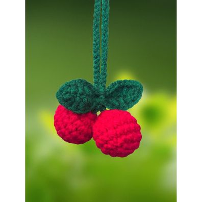 Gestrickter Kirsch-Anhänger für Autospiegel - Süße Deko für Innenraum