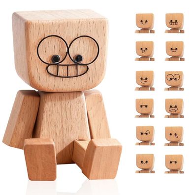 Wackelnder Holzmann Auto mit 12 magnetischen Ausdrücken, handgefertigte