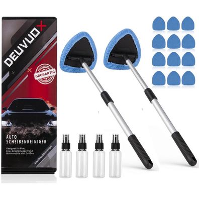 deuvuo 2x Autoscheiben Reiniger Set mit 12 Mikrofaserpads und 4 Sprühflaschen