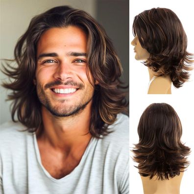 Qnbiar Herren Perücke Braun Kurz Gestuft Synthetisch für Halloween, Cosplay