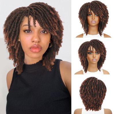 WIGNEE Kurze Afro Twist Dreadlock Perücke Synthetik 1B/350 33cm Geflochten