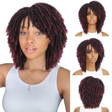WIGNEE Kurze Afro Twist Dreadlock Perücke Synthetik Schwarz 33cm Geflochtene