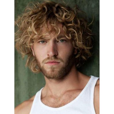 Qnbiar Herrenperücke Blond Kurz Layered Locken Synthetisch für Halloween
