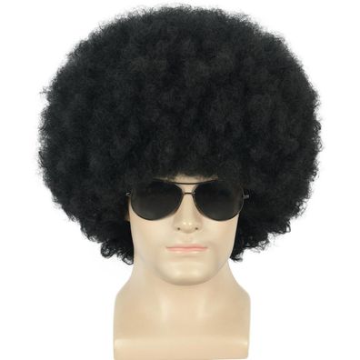 Yuehong Kurze Schwarze Lockige Afro Perücke - 70er/80er Jahre Disco Puffy Stil