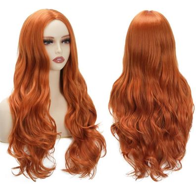 Porsmeer Lange Gewellt Orange Perücke für Frauen & Mädchen - Anime Cosplay