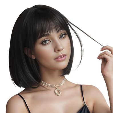 Kurze schwarze Bob-Perücke mit Pony, synthetisch, hitzebeständig, Cosplay