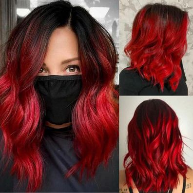Salaibs Schwarz-Rot Kurze Lockige Bob Perücke für Damen - Synthetisch