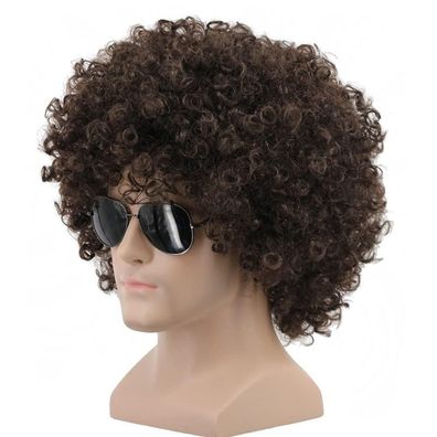Yuehong Kurze Dunkelbraun Lockige Afro Perücke, 70er 80er Jahre Disco Cosplay