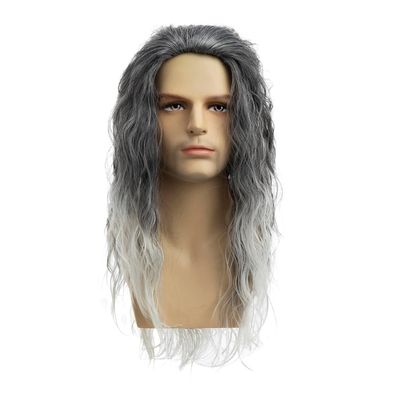 Herren Lange Lockige Graue Synthetik Perücke - Natürlicher Look für Party