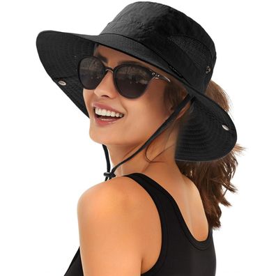 Furtalk Damen Sonnenhut mit Zopföffnung, breiter Rand, UPF 80, faltbar, Outdoor
