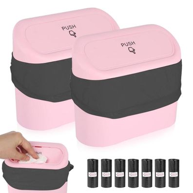 2x Auto Mülleimer Pink mit Deckel & 105 Müllsäcken - Ideal für Auto, Küche
