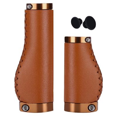 Greyoe Ergonomische Fahrradgriffe aus Leder und Aluminium mit Doppelverschluss