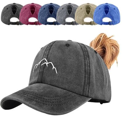 Tiakay Damen Baseball Cap mit Pferdeschwanz-Öffnung, Vintage-Stickmuster