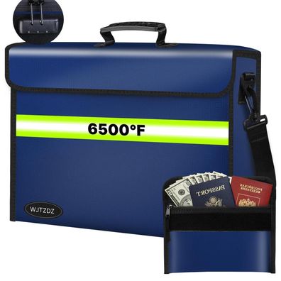 WJTZDZ Feuerfester Geldbeutel mit Zahlenschloss, wasserdicht, 6500°F, groß, blau