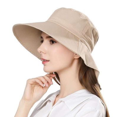 Comhats Damen Sonnenhut mit Nackenschutz, UPF 50, breite Krempe, Baumwolle