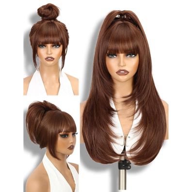 WIGNEE Kupferbraune Stufenperücke mit Pony für Damen - Natürliches