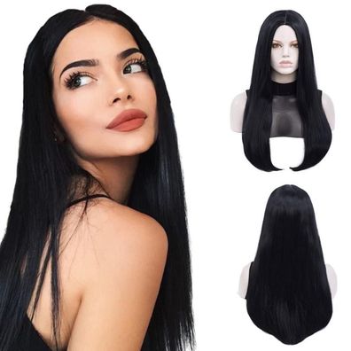 Morticia Damen Perücke, 68,6 cm, Schwarz, Lang, Gerade, Mittelscheitel, für