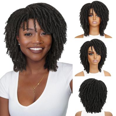 WIGNEE Kurze Afro Twist Dreadlock Perücke Synthetisch Natur Schwarz 33cm