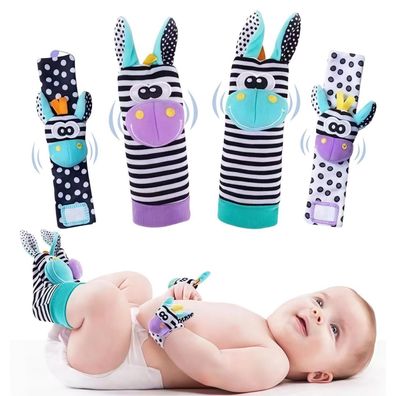 HAGOT 4PCS Baby Rasselsocken und Handgelenk-Rasseln - Lernspielzeug für 0-12