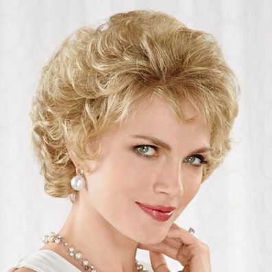 Qnbiar Kurze flauschige blonde Perücke für Frauen, synthetisch, lockig, Cosplay