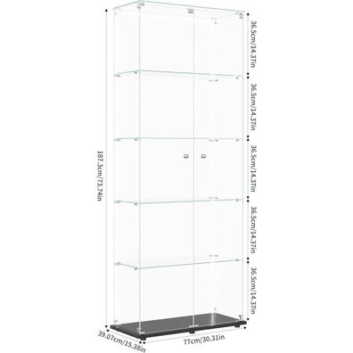 Blsyhdh Glasvitrine Standvitrine mit LED, 5 Etagen, 2 Türen mit Schloss, schwarz