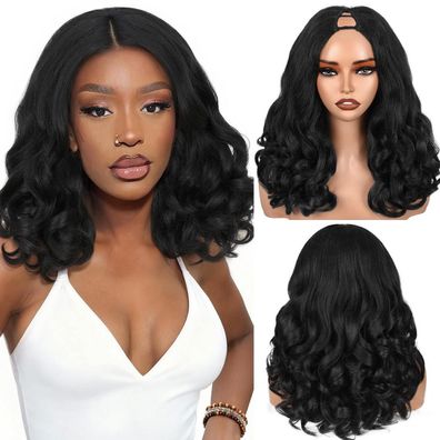 WIGNEE V Part Perücke Lockig 46 cm - Yaki Synthetik, Naturschwarz