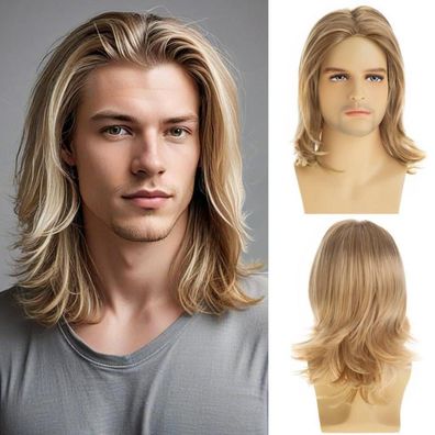 Herren Blonde Kurz Gestufte Synthetik Perücke - Natürlich Hellblond für