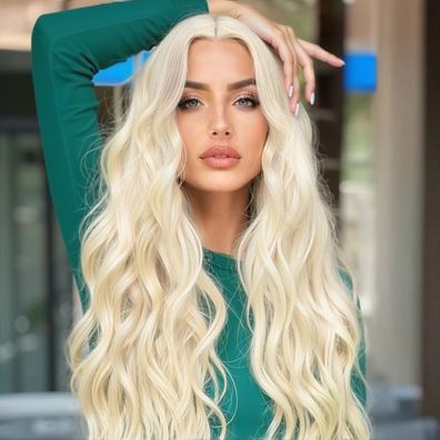 WIGNEE Lange Gewellte Blonde Perücke für Damen - Hitzebeständiges Synthetikhaar